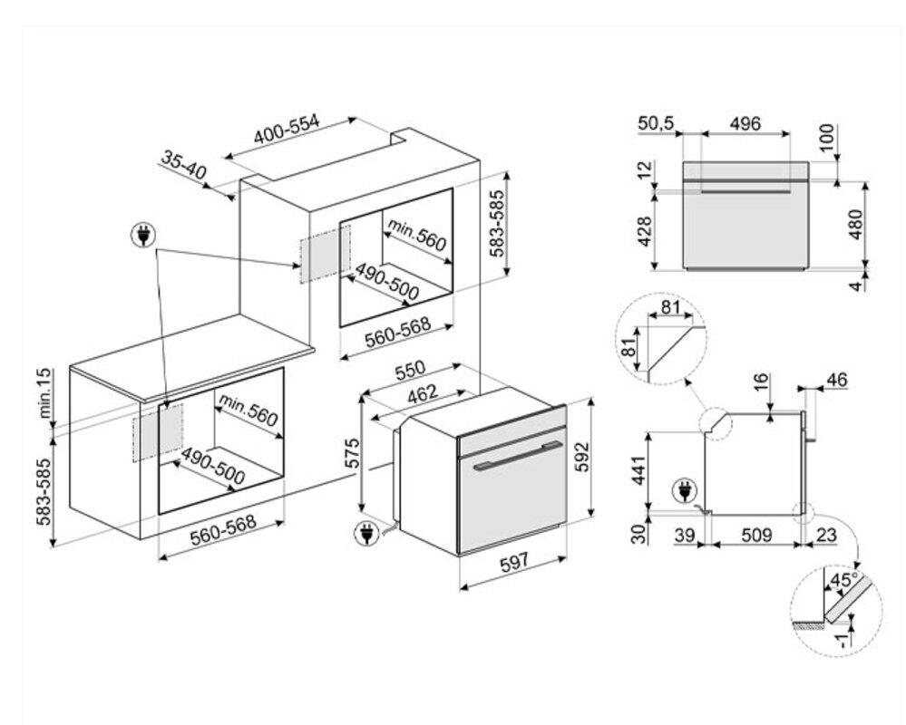 SMEG SO6102S3PG Многофункциональный духовой шкаф, комбинированный с паром, 60 см, 12 функций, стекло Neptune grey