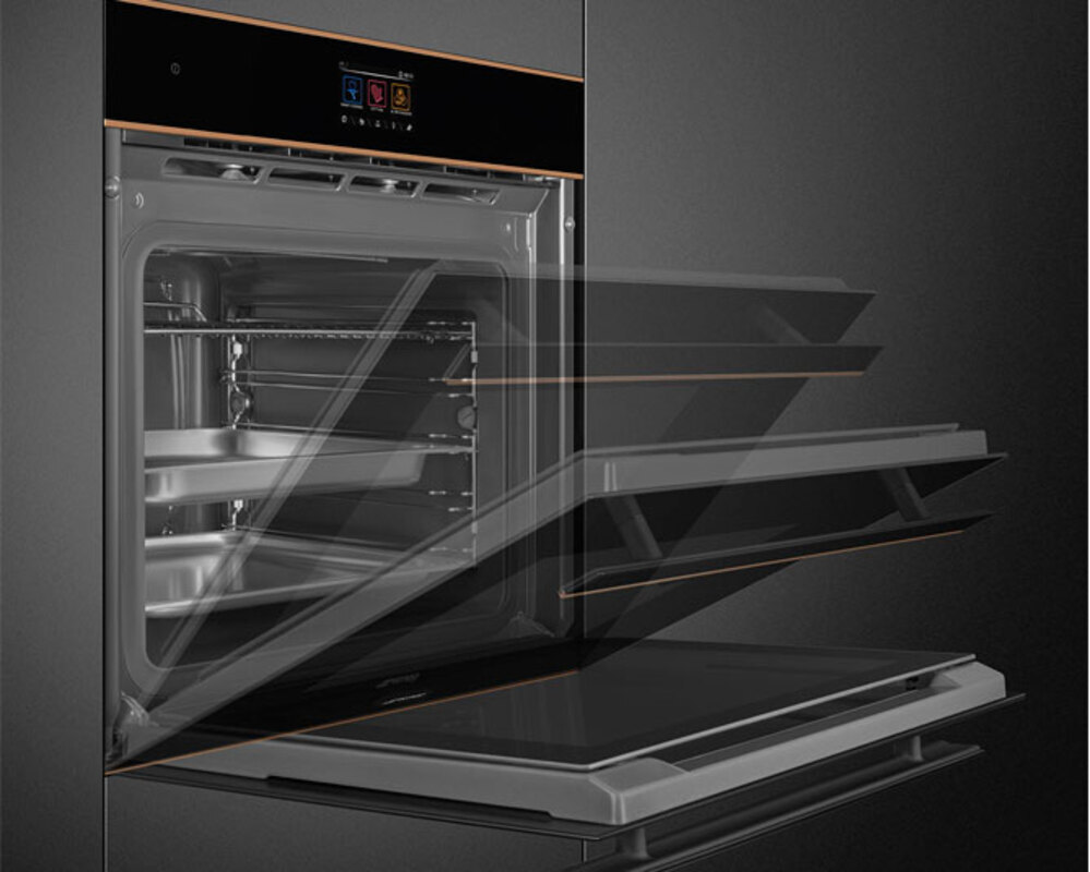 SMEG SO6604S4PNR Многофункциональный духовой шкаф, комбинированный с паром, 60 см, 20 функций, черное стекло Eclipse, медный профиль