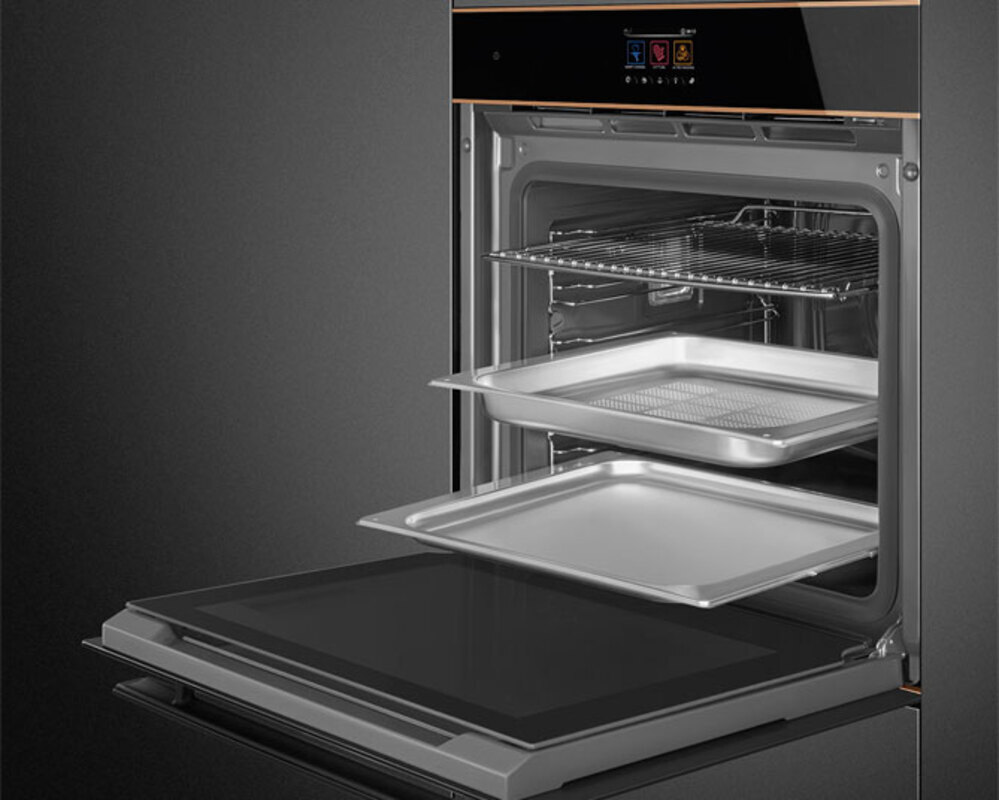 SMEG SO6604S4PNR Многофункциональный духовой шкаф, комбинированный с паром, 60 см, 20 функций, черное стекло Eclipse, медный профиль