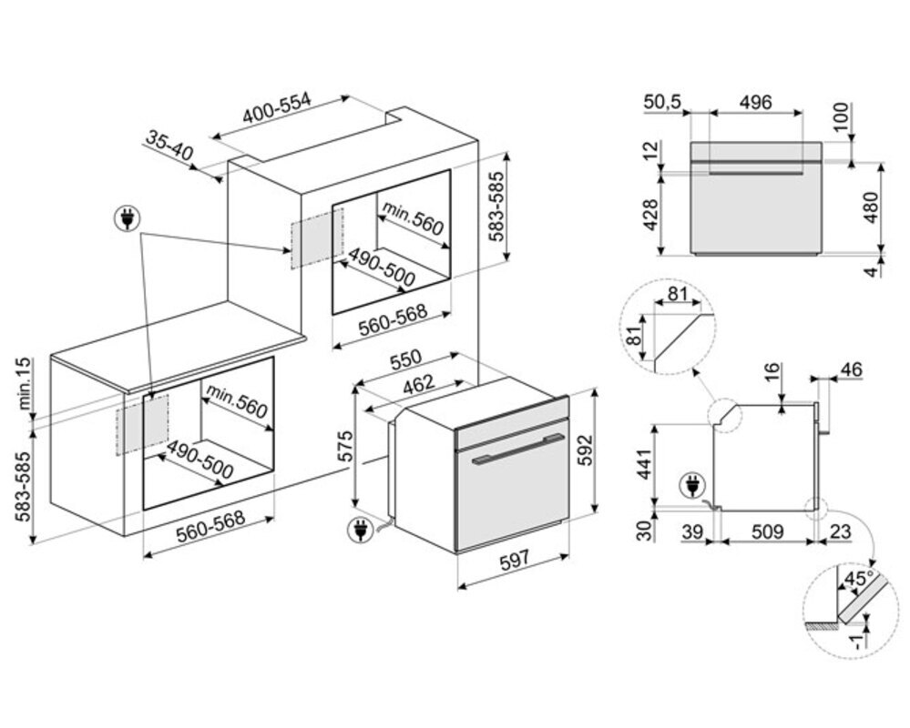 SMEG SOP6102TB3 Многофункциональный духовой шкаф с пиролизом, 60 см, 10 функций, чёрное стекло