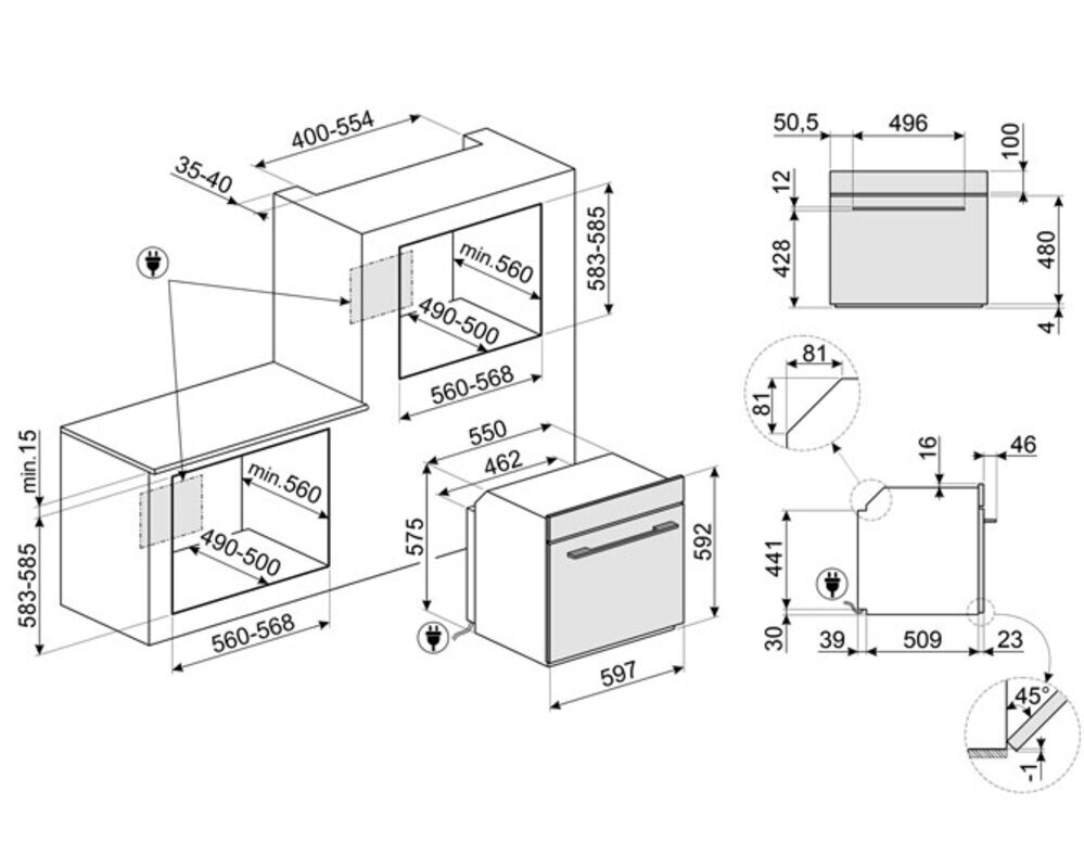 SMEG SOP6602TNR Многофункциональный духовой шкаф с пиролизом, 60 см, 10 функций, черное стекло Eclipse, медный профиль