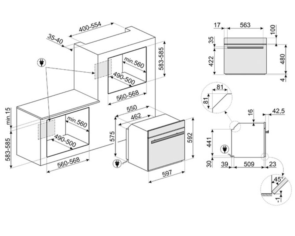 SMEG SOP6604TPNR Многофункциональный духовой шкаф с пиролизом, 60 см, 10 функций, чёрное стекло Eclipse, медный профиль