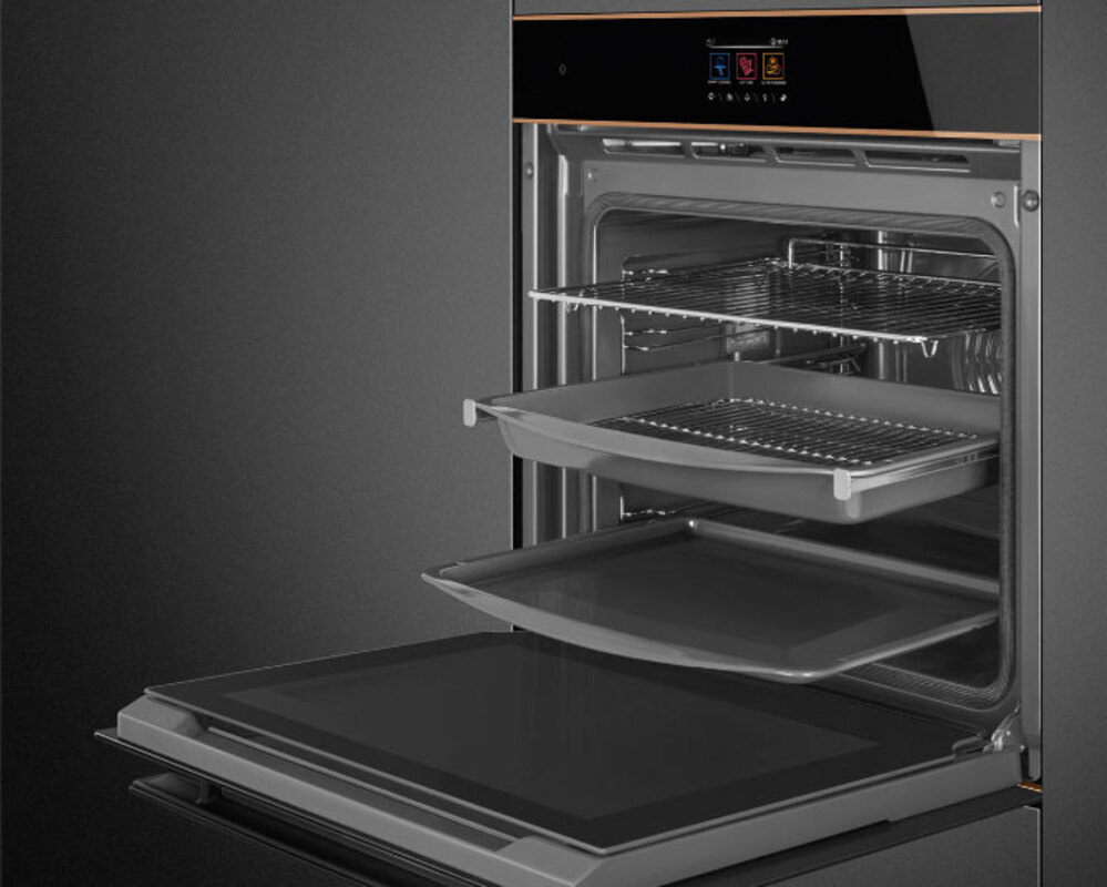 SMEG SOP6604TPNR Многофункциональный духовой шкаф с пиролизом, 60 см, 10 функций, чёрное стекло Eclipse, медный профиль