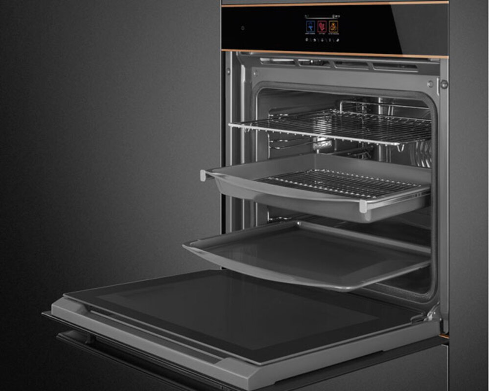 SMEG SOP6604S2PNR Многофункциональный духовой шкаф с пиролизом и пароувлажнением, 60 см, 19 функций, чёрное стекло Eclipse, медный профиль