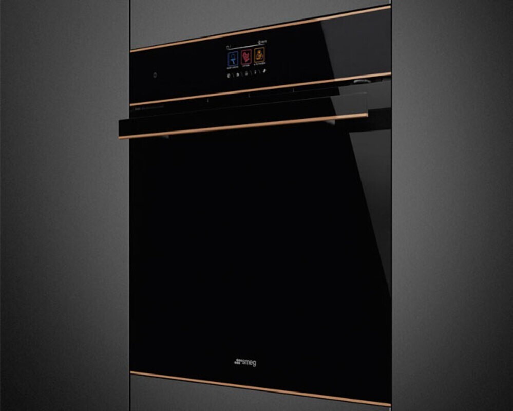 SMEG SOP6604S2PNR Многофункциональный духовой шкаф с пиролизом и пароувлажнением, 60 см, 19 функций, чёрное стекло Eclipse, медный профиль
