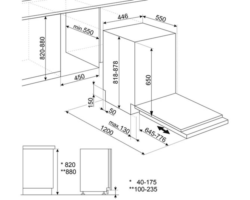 SMEG ST4533IN Полностью встраиваемая посудомоечная машина, 45 см