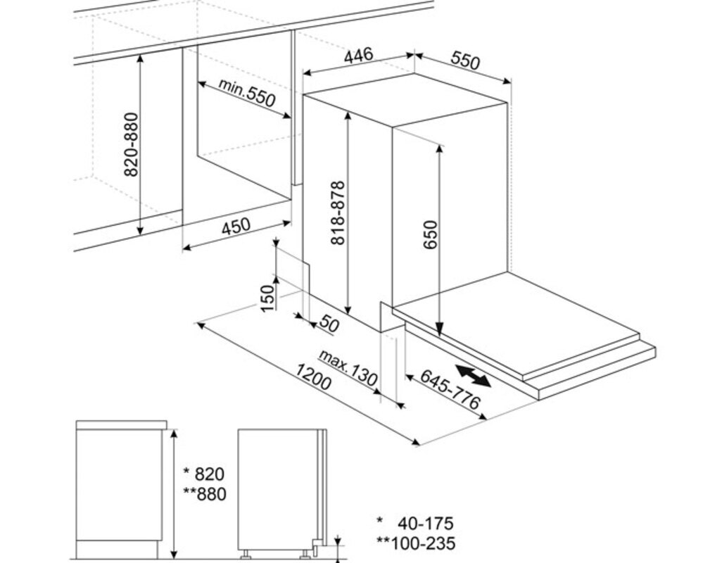 SMEG ST4512IN Полностью встраиваемая посудомоечная машина, 45 см