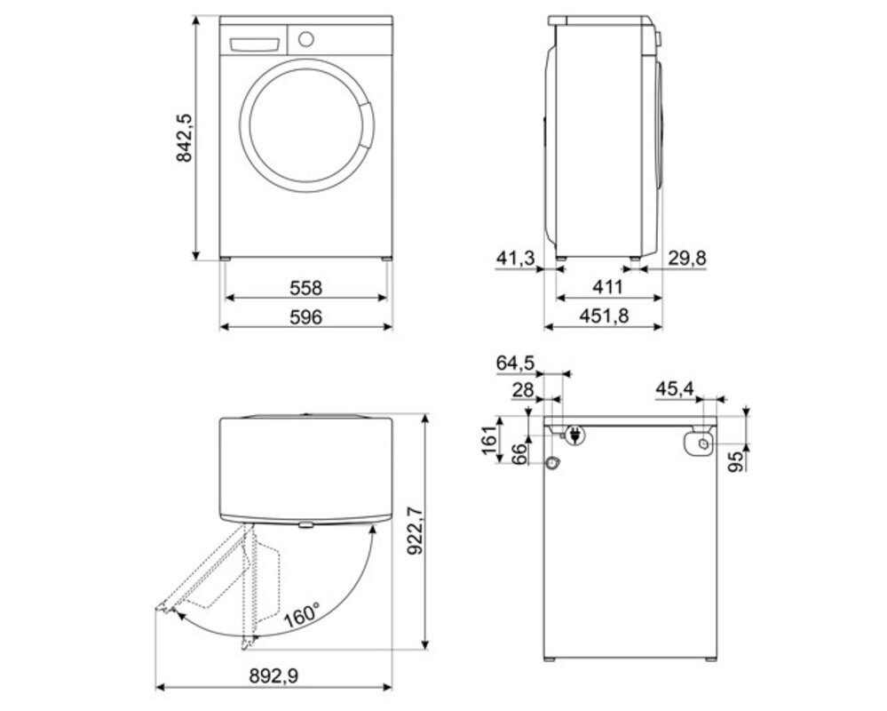 SMEG WM3T60CRU Отдельностоящая узкая стиральная машина, глубина 41,6 см, загрузка 6 кг, цвет белый