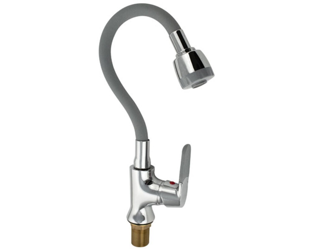 Смеситель МАК 4107, боковой, с гибким изливом СЕРОГО цвета, хром