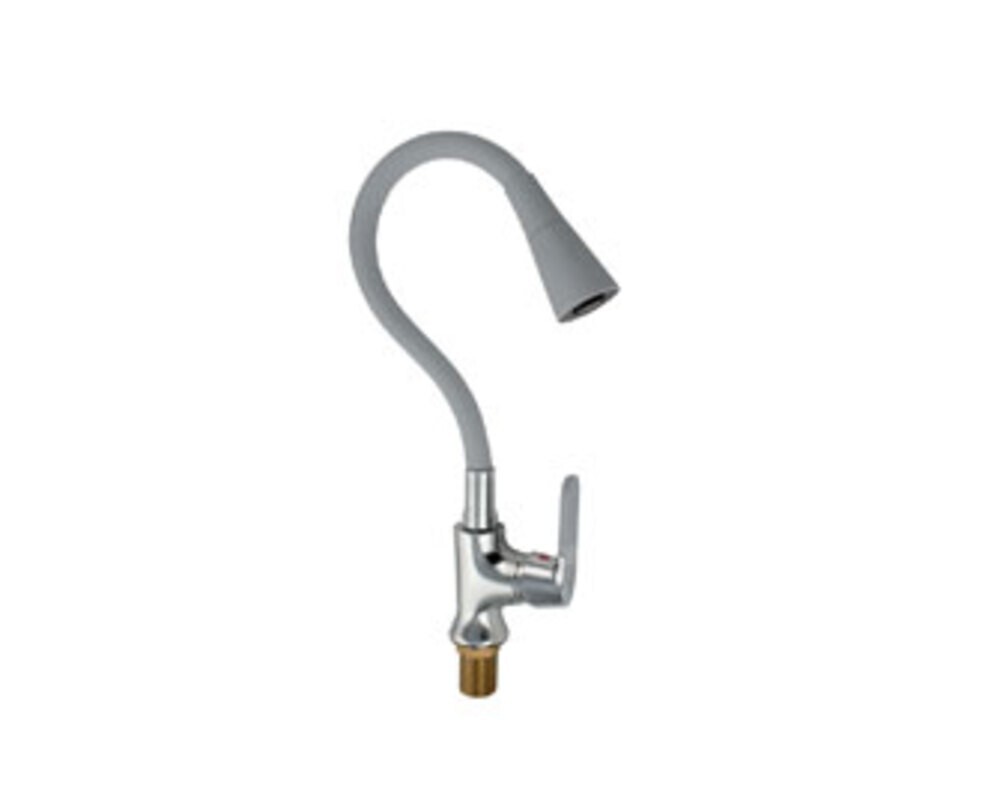 Смеситель МАК 4108, боковой, с гибким изливом СЕРОГО цвета, хром