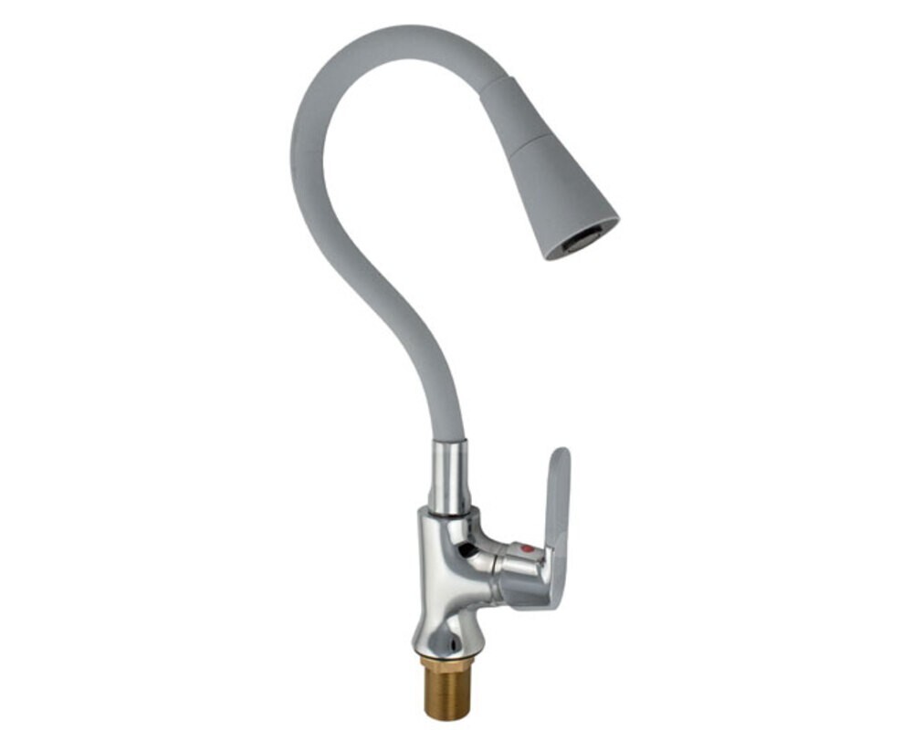 Смеситель МАК 4108, боковой, с гибким изливом СЕРОГО цвета, хром