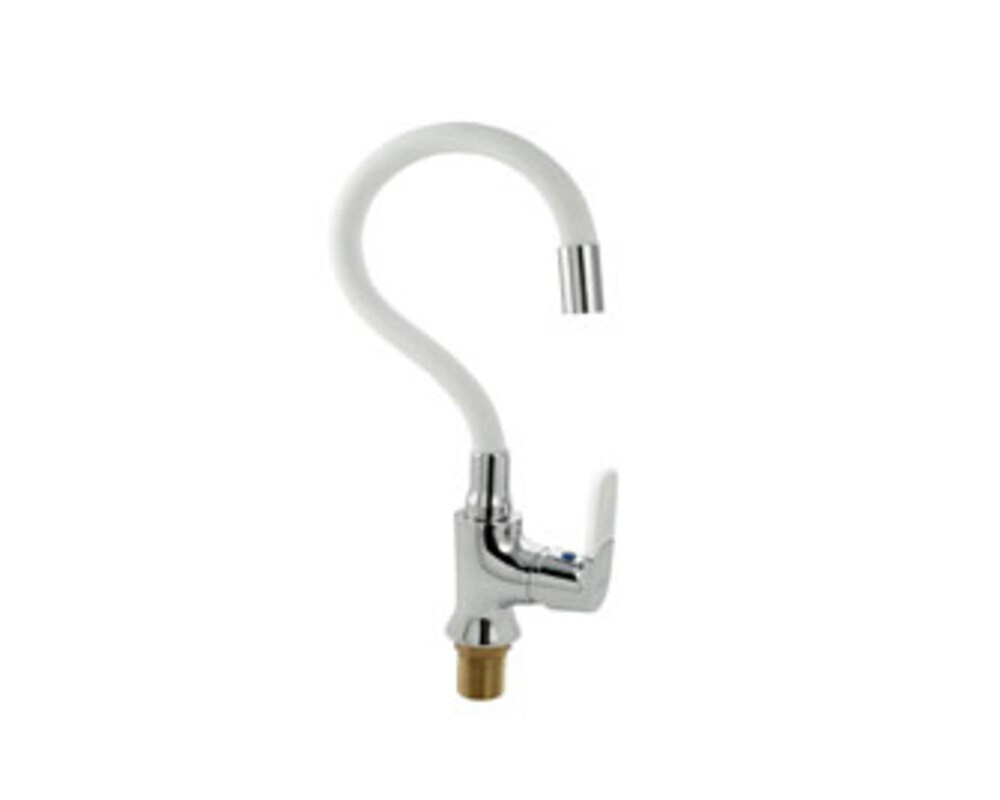 Смеситель МАК 4104, боковой, с гибким изливом БЕЛОГО цвета, хром