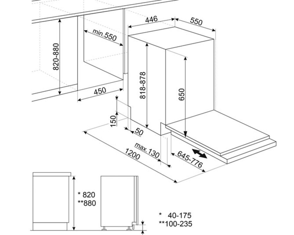 SMEG ST4522DIN Полностью встраиваемая посудомоечная машина, 45 см