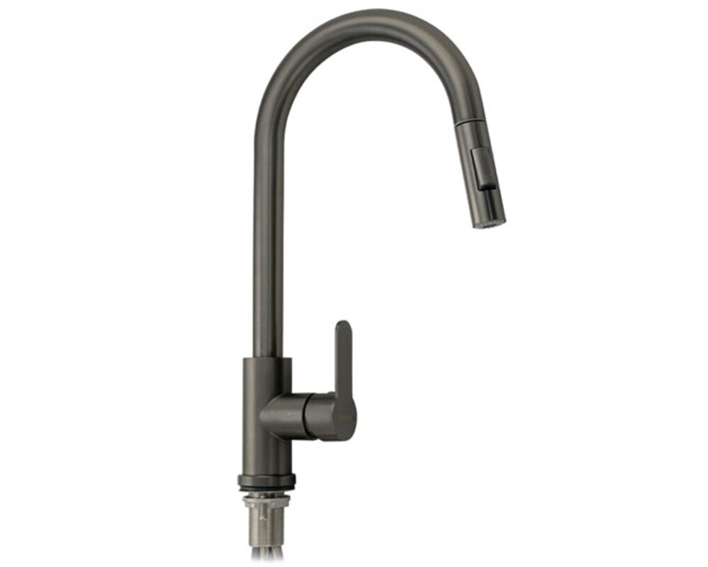 Смеситель 9128 ГРАФИТ С-образный вытяжной излив, из нерж. стали 304