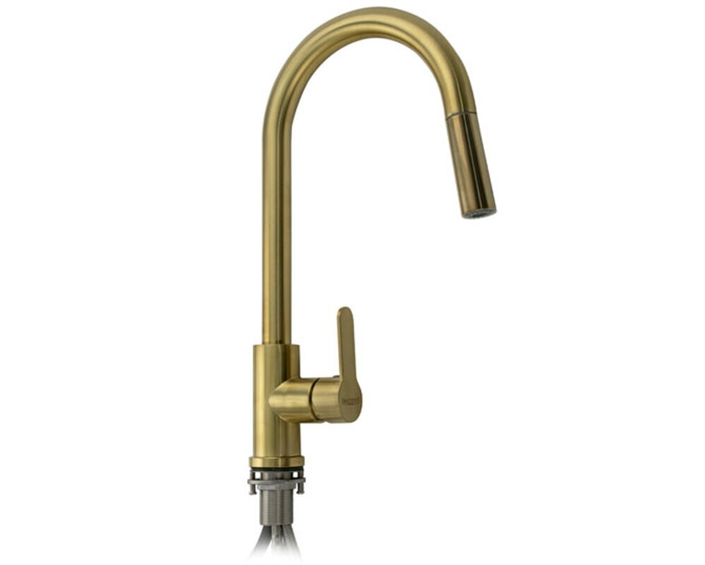 Смеситель 9129 ЗОЛОТО С-образный вытяжной излив, из нерж. стали 304