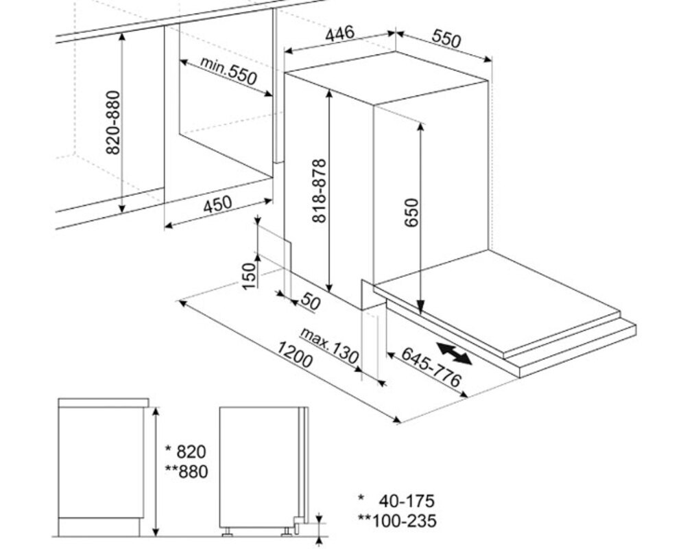 SMEG ST4523IN Полностью встраиваемая посудомоечная машина, 45 см