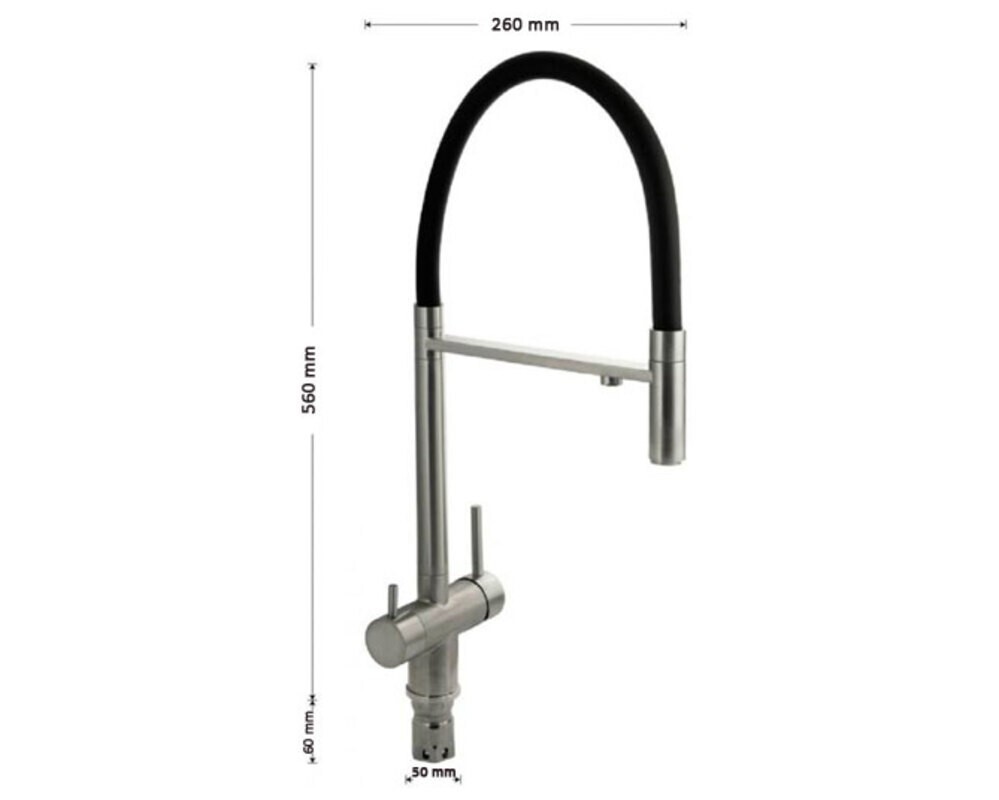 Смеситель 91118 С-образный, с подкл. фильтра, из нерж. стали 304