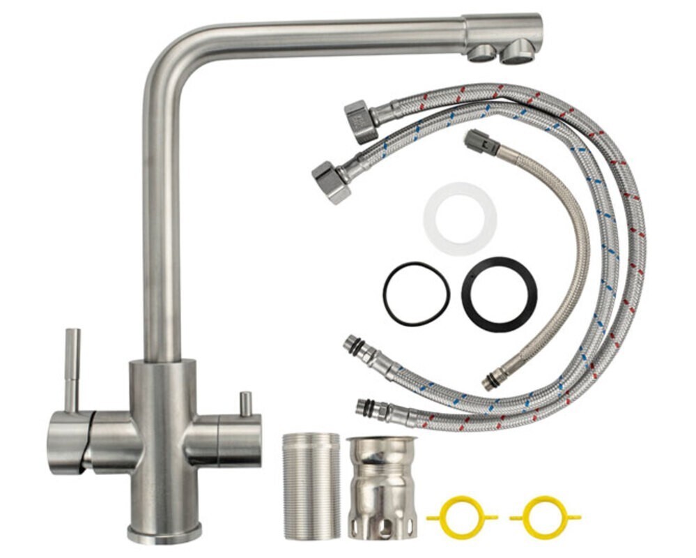 Смеситель 91121 Г-образный, МАТОВЫЙ, с подкл. фильтра, из нерж. стали 304