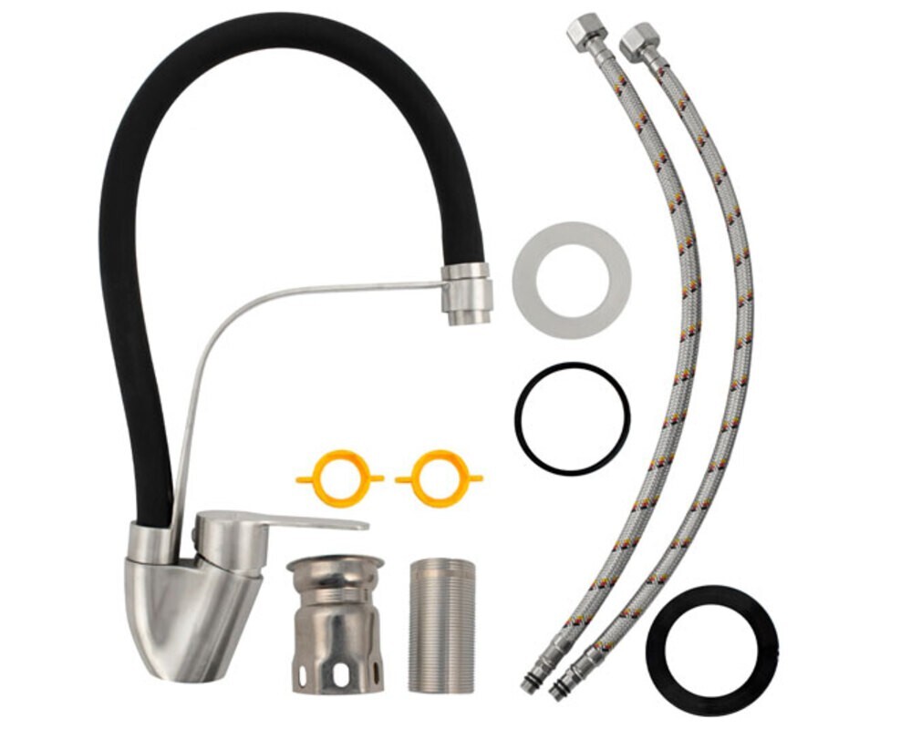 Смеситель MAGNUS 9206 гибкий излив чёрный с фиксацией, из нерж. стали 304