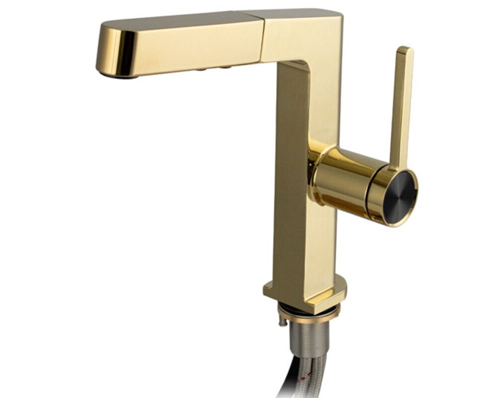 Смеситель кухонный MAGNUS 8230 Г-образный выдвижной, глянцевое золото