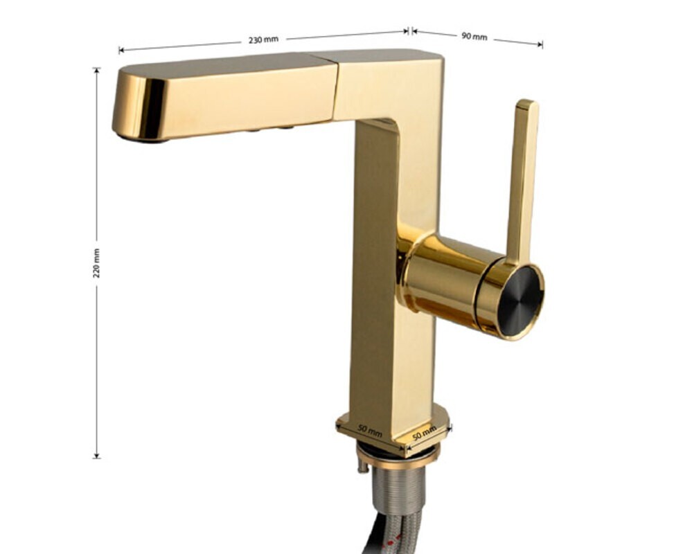 Смеситель кухонный MAGNUS 8230 Г-образный выдвижной, глянцевое золото