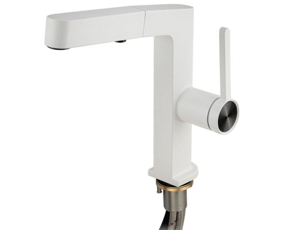 Смеситель кухонный MAGNUS 8233 Г-образный выдвижной, белый
