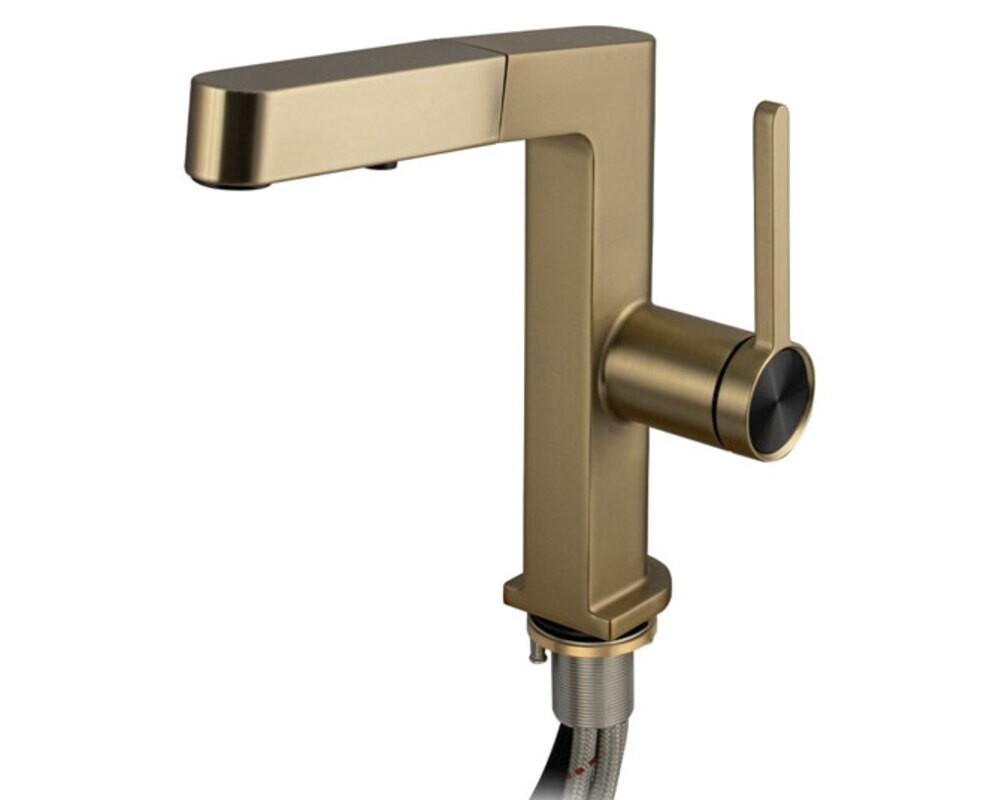 Смеситель кухонный MAGNUS 8232 Г-образный выдвижной, матовое золото
