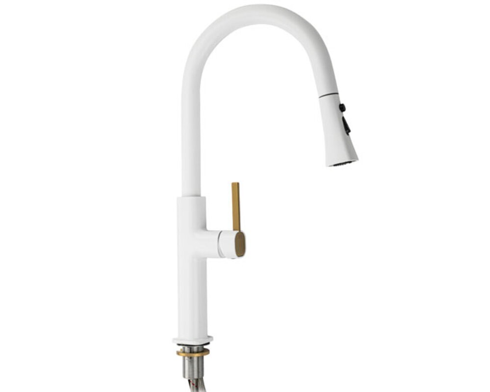 Смеситель кухонный MAGNUS 8238 Г-образный выдвижной, белый