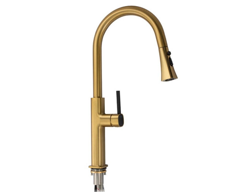 Смеситель кухонный MAGNUS 8237 Г-образный выдвижной, матовое золото
