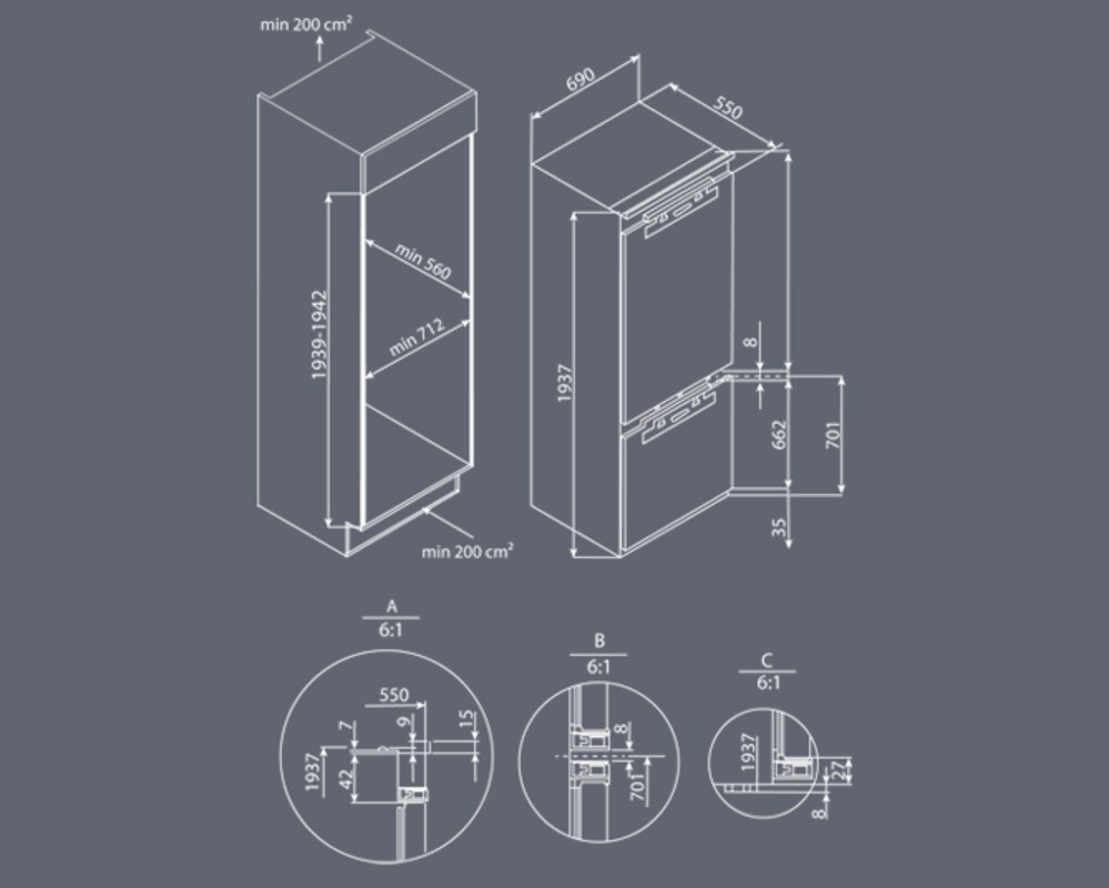 Встраиваемый холодильник HIBERG i-RFCB 500F NFW