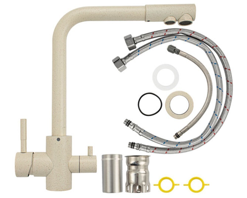 Смеситель кухонный MAGNUS 91123 Г-образный, с подкл. фильтра, БЕЖЕВЫЙ, из нерж. стали 304