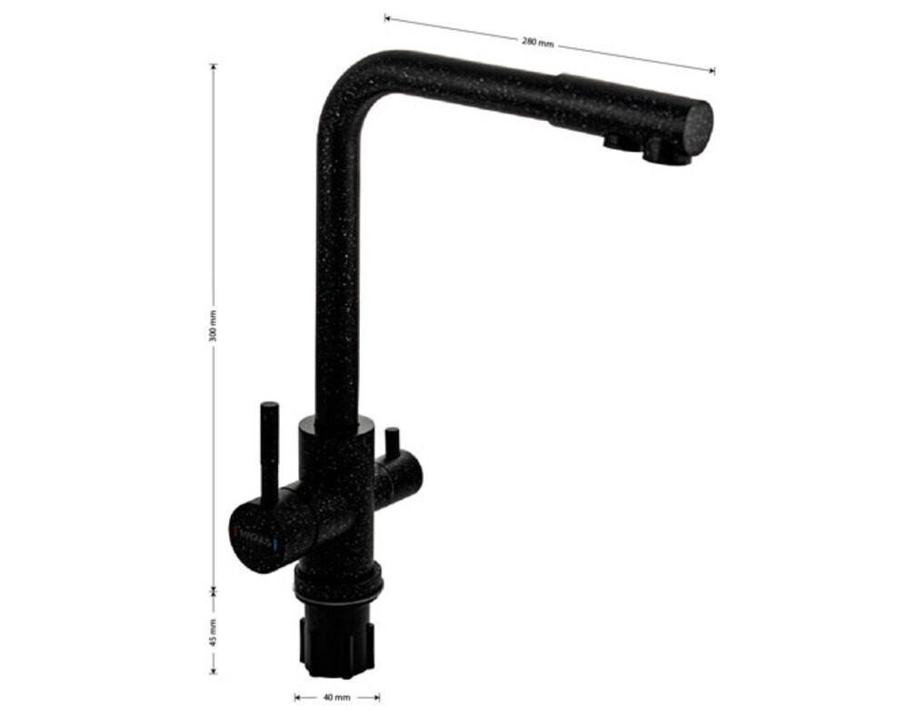 Смеситель кухонный MAGNUS 91125 Г-образный, с подкл. фильтра, ЧЁРНЫЙ, из нерж. стали 304