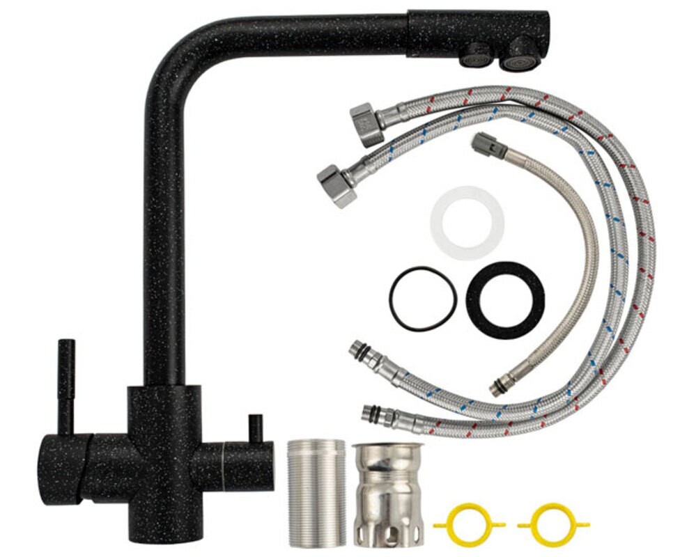 Смеситель кухонный MAGNUS 91125 Г-образный, с подкл. фильтра, ЧЁРНЫЙ, из нерж. стали 304