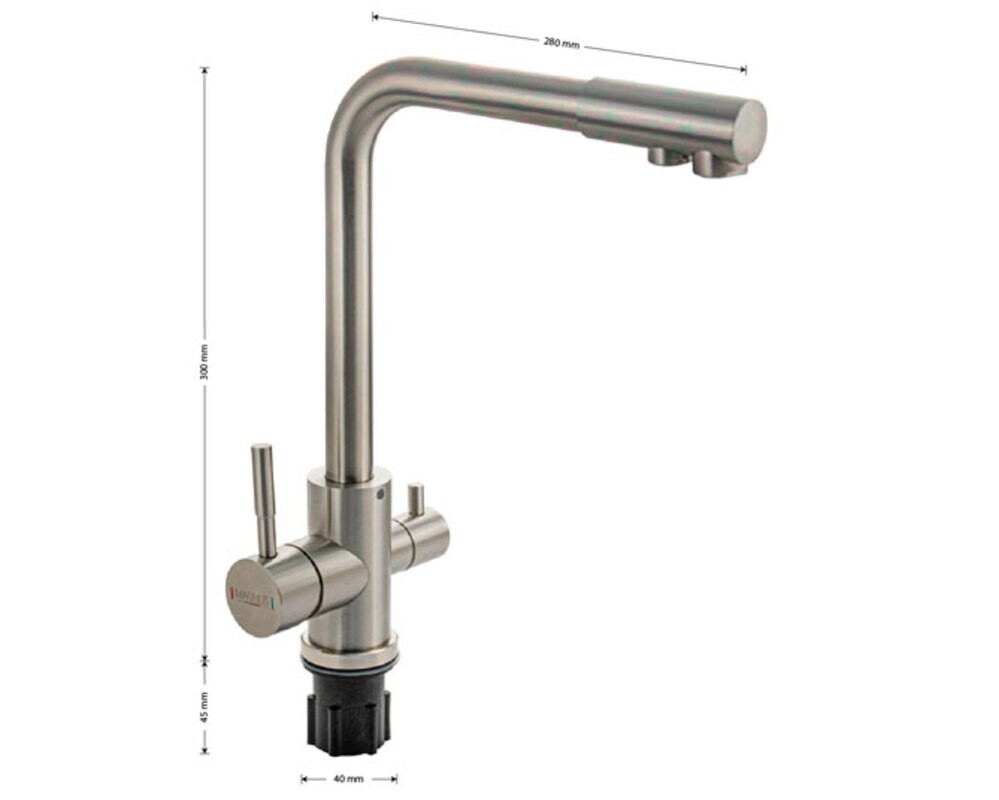 Смеситель 91122 Г-образный, МАТОВЫЙ, с подкл. фильтра, из нерж. стали 304