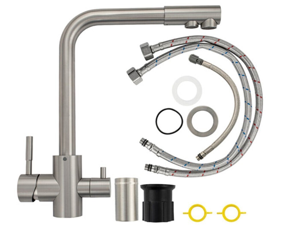 Смеситель 91122 Г-образный, МАТОВЫЙ, с подкл. фильтра, из нерж. стали 304
