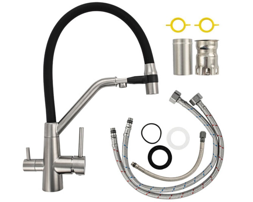 Смеситель MAGNUS 91127 С-образный излив с магнт. фикс., нерж.