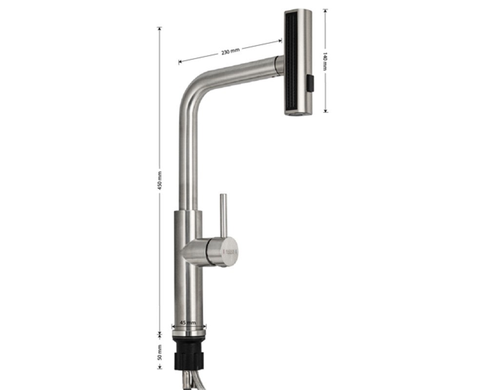 Смеситель кухонный MAGNUS 9131 Г-образный выдвижной, Сатин