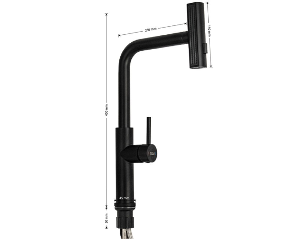Смеситель кухонный MAGNUS 9132 Г-образный выдвижной, Черный