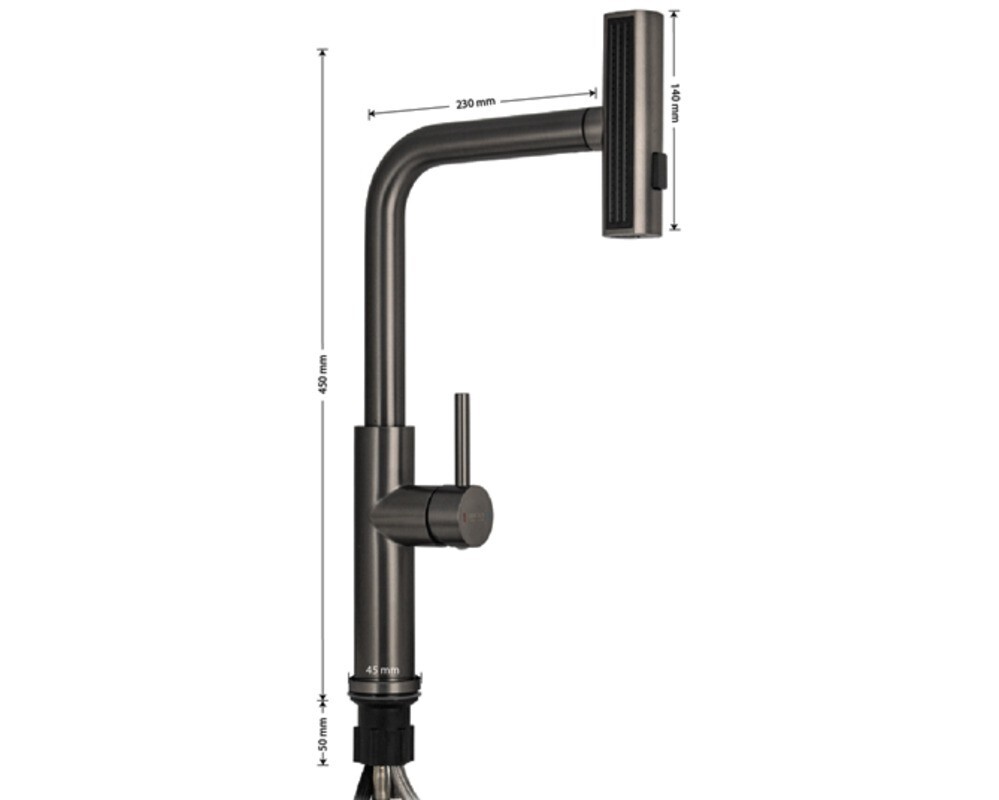 Смеситель кухонный MAGNUS 9133 Г-образный выдвижной, Графит