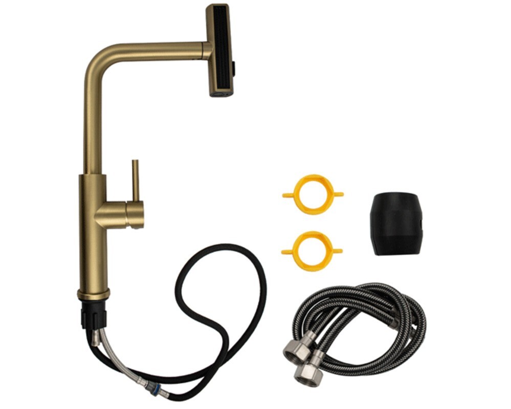 Смеситель кухонный MAGNUS 9134 Г-образный выдвижной, Матовое Золото