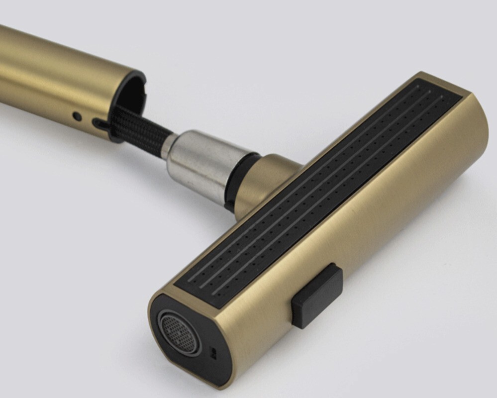 Смеситель кухонный MAGNUS 9134 Г-образный выдвижной, Матовое Золото