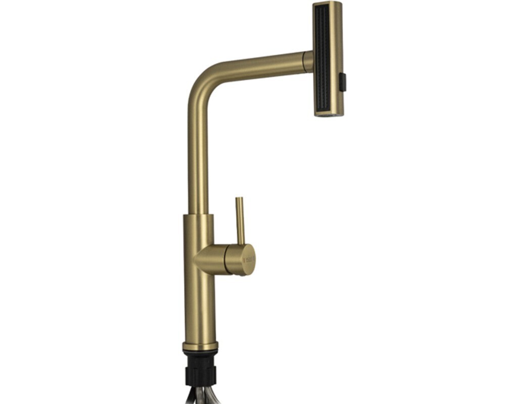 Смеситель кухонный MAGNUS 9134 Г-образный выдвижной, Матовое Золото