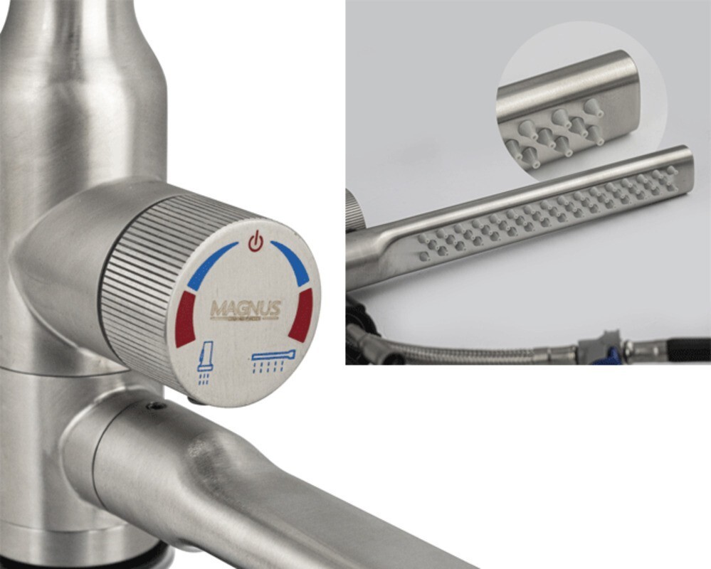 Смеситель кухонный MAGNUS 9135 Г-образный выдвижной с каскадной лейкой, Сатин