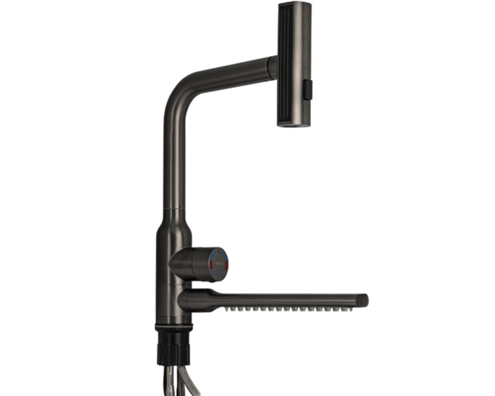 Смеситель кухонный MAGNUS 9136 Г-образный выдвижной с каскадной лейкой, Графит
