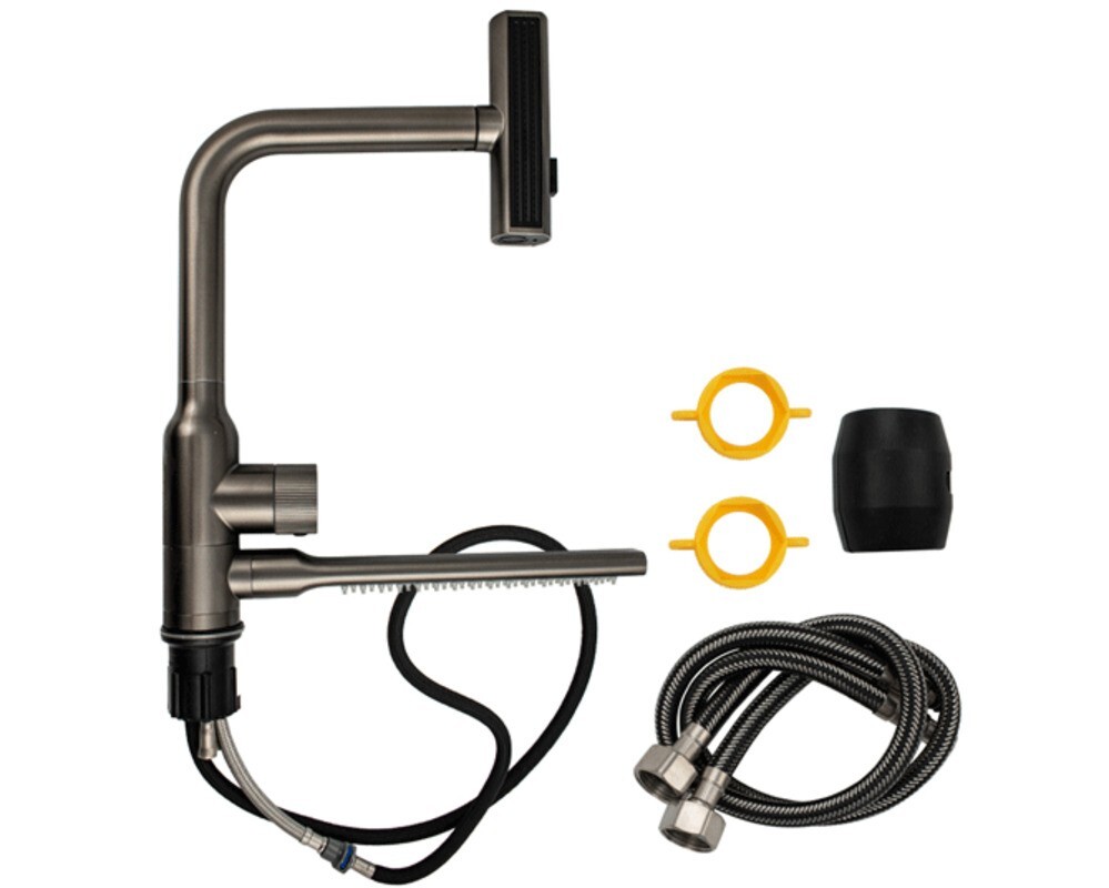 Смеситель кухонный MAGNUS 9136 Г-образный выдвижной с каскадной лейкой, Графит