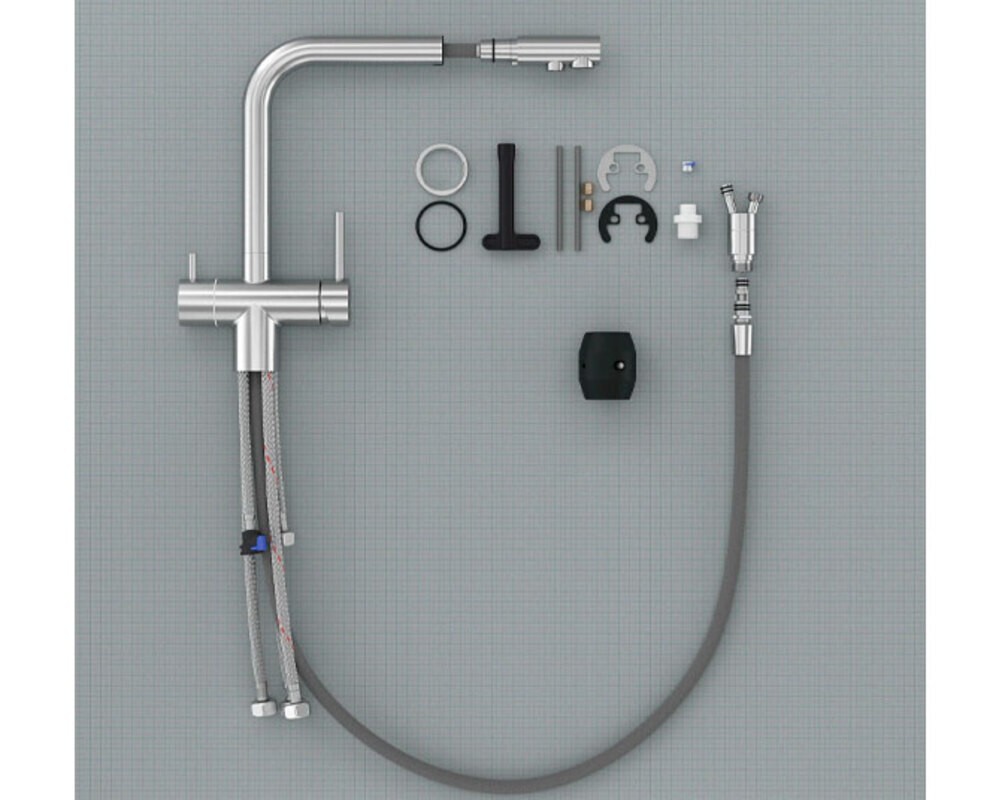 Смеситель Esko K112 вытяж. излив, подкл. фильтра, нерж.