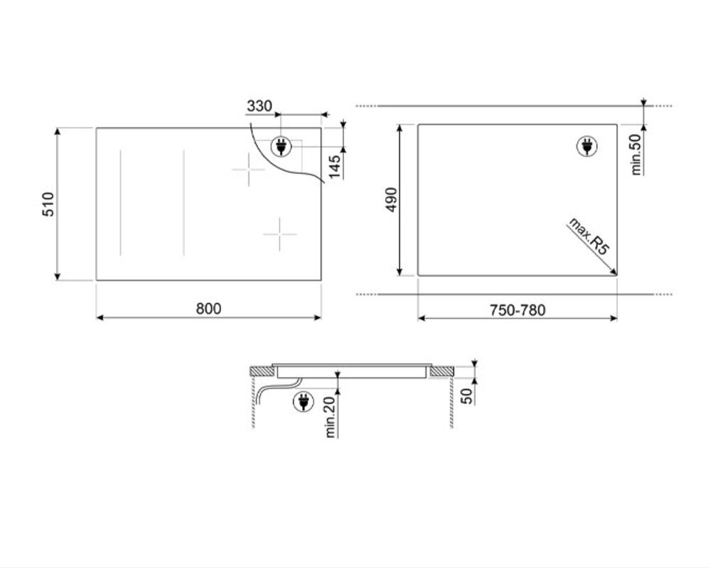 SMEG SIM3864D Индукционная варочная панель, 80 см, прямой край