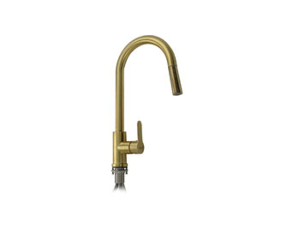 Смеситель 9129 ЗОЛОТО С-образный вытяжной излив, из нерж. стали 304