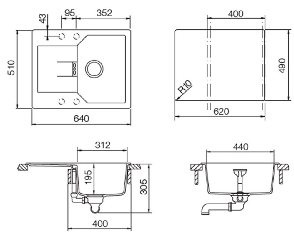 Мойка  Manhattan 40 D Cristalite корз.клапан 640x510 оникс