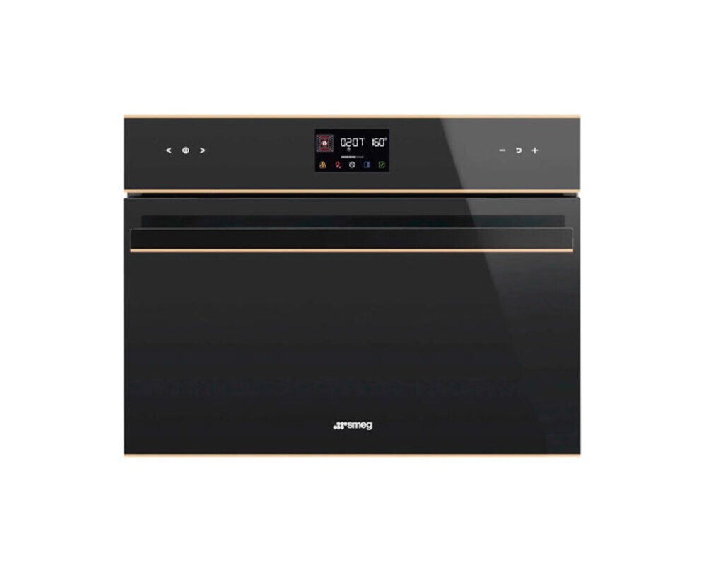 SMEG SO4602M1NR Компактный многофункциональный духовой шкаф, комбинированный с микроволновой печью, ширина 60 см, высота 45 см, 11 функций, чёрное стекло Eclipse, медный профиль